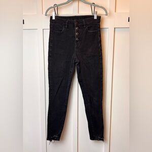 American Eagle Jeans The Dream Curvy High Rise Jegging Crop Black Raw Hem Size 2